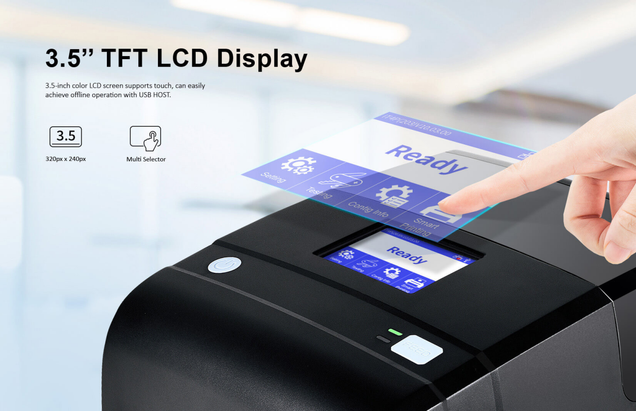 iDPRT iT4R RFID लेबुल प्रिंटर 3. 5 इंच LCD display.png के साथ